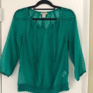 Lucky Brand green sheer 3/4 sleeve blouse size s